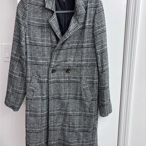 Lulu's Black and White Plaid Trench Coat